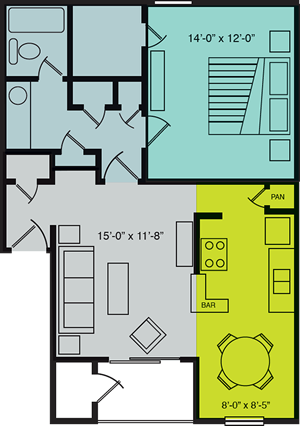 Plan B - One Bedroom / One Bath - 742 Sq.Ft.*